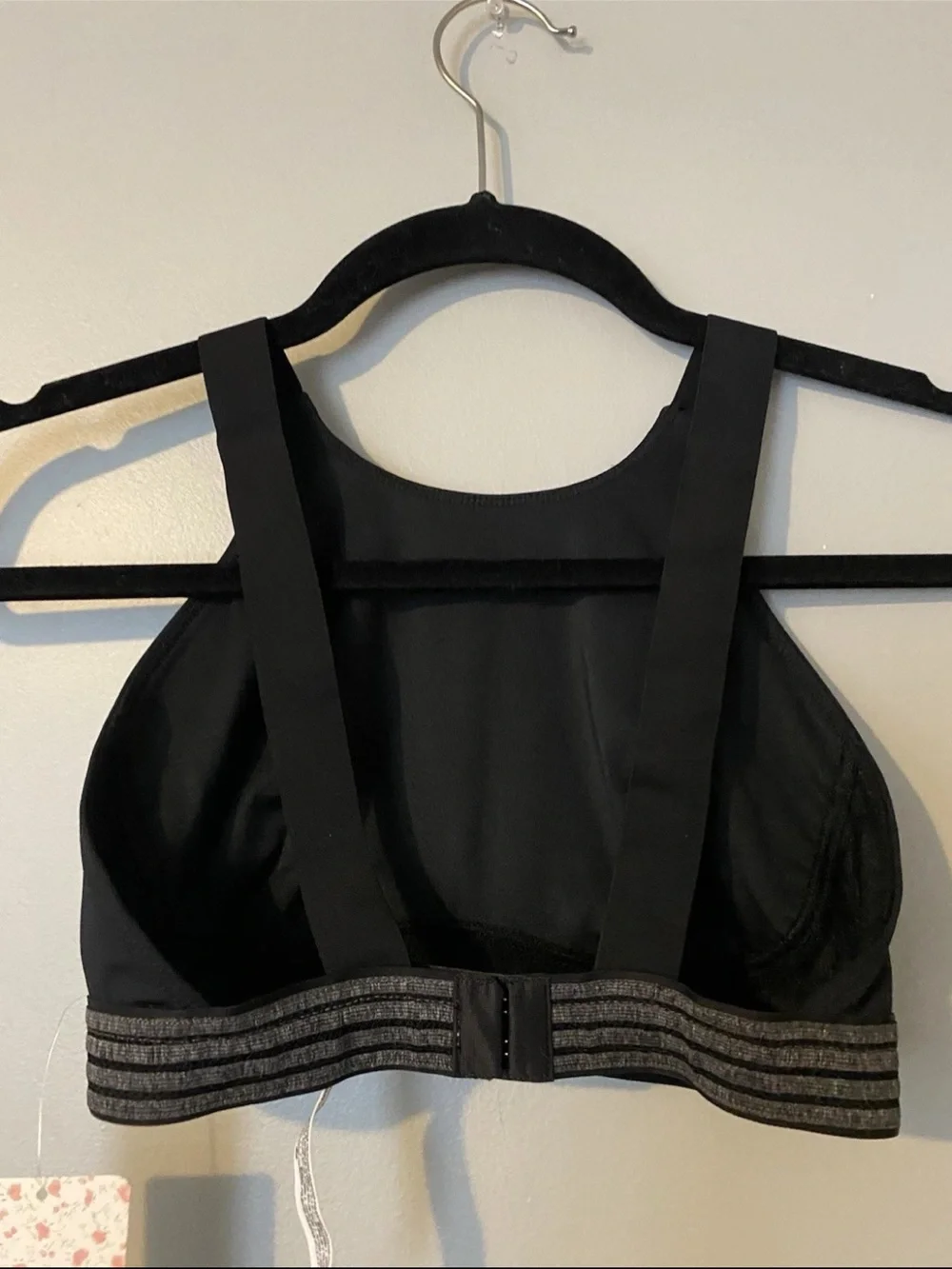 Free People “Practice Perfect” Black High-Neck Sportsbra with Striped Hem